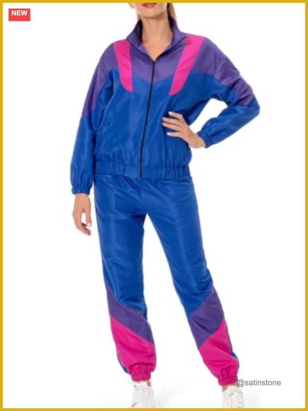 80s 90s Retro Tracksuit Set Zip Jacket Sweatpants Polyester